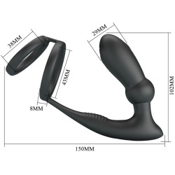 Pretty Love - Anneau Pénis Emoni + Plug Anal 12 Vibrations Noir